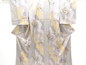 変わり織　道長取りに扇・草花模様小紋着物